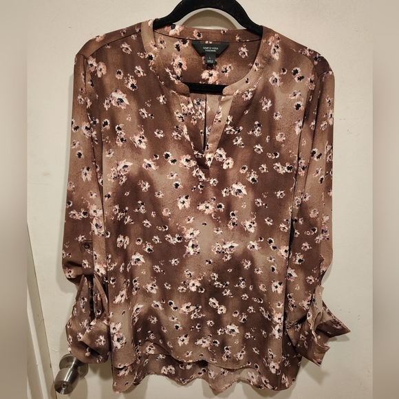 Simply Vera Wang NWT Brown Floral Chiffon Popover Top Sz L Career Casual Party - Picture 1 of 8